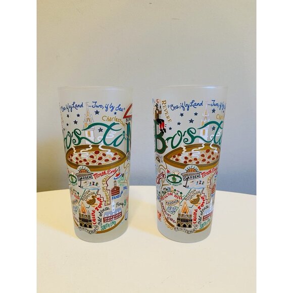2 Boston Themed Catstudio Frosted Drinking Glasses Dated 2015 - Picture 2 of 11